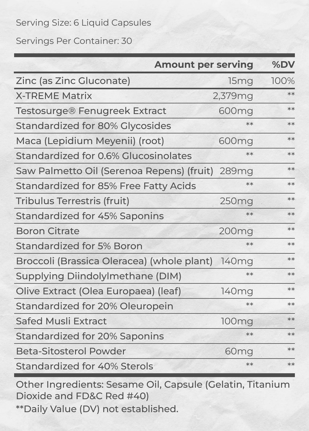 Supplement Facts of BioXgenic 12 Hour X-Treme