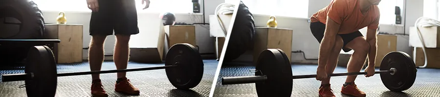 Side by side image of a man preparing for a deadlift