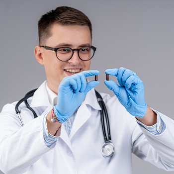 medical person looking at pills