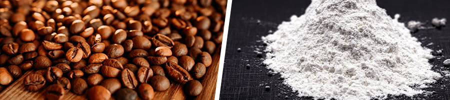 stack of coffee beans and powder