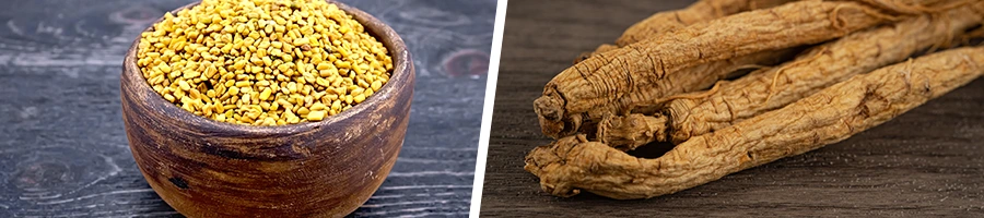 bowl of fenugreek and a ginseng crop