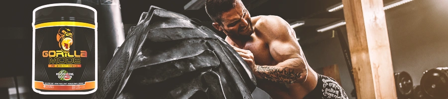 A man pushing a tire with Gorilla Mode in the foreground