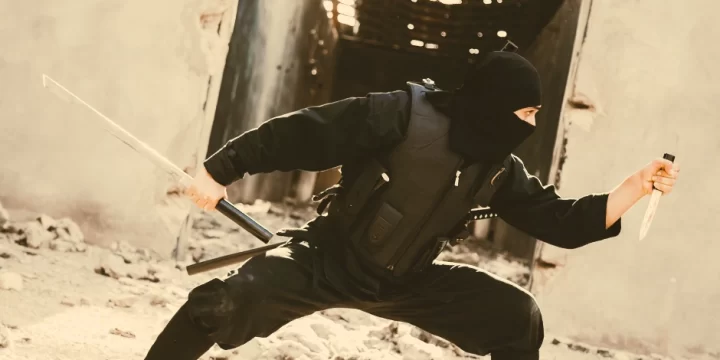 A ninja at an abandoned building