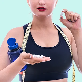 Woman stacking pills