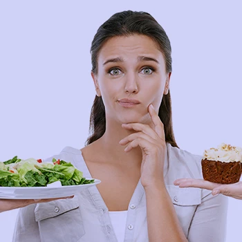 A woman double thinking what to eat