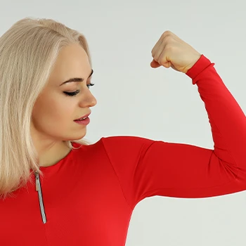 Woman flexing arms