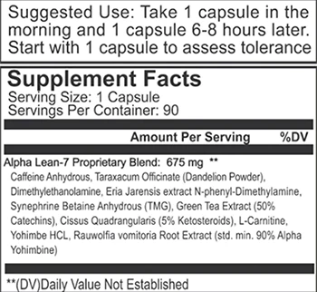 Supplement Facts of Alpha Lean 7