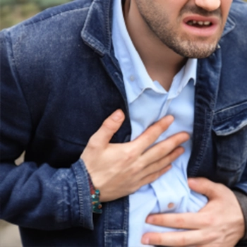 A man in jacket palpitating
