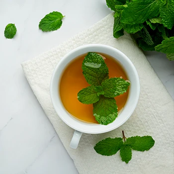 Top view of a cup of peppermint tea