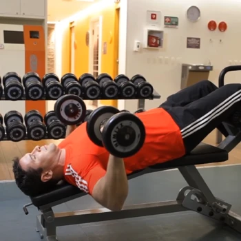 A man doing decline dumbbell bench press exercise