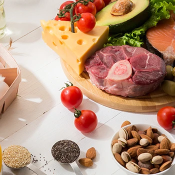 Raw protein foods on table