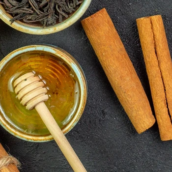 Top view of Cinnamon and honey drink