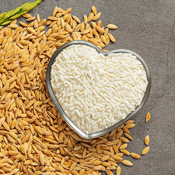 Top view of a rice in heart shaped bowl