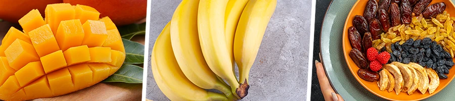 Mango, banana, and dried fruits with raisins