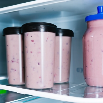Protein shakes in a freezer