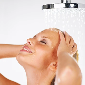 A woman taking a shower