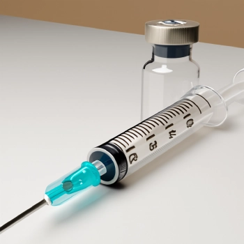 A syringe and a vial of steroids