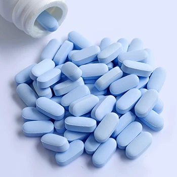 Top view spilled blue pills