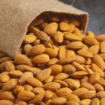 Close up shot of almonds in a sack