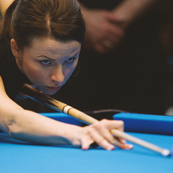 Angelina Paglia playing pool