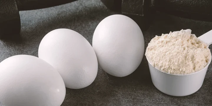 Eggs beside weights and pre-workout powder