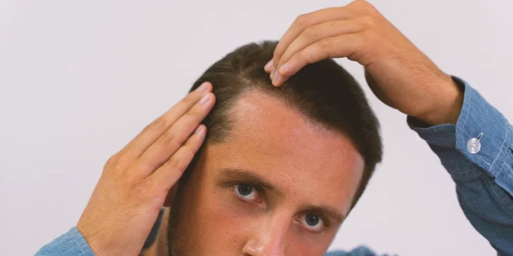 A man concerned about hair loss