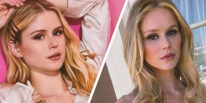 Erin Moriarty's weight loss journey, two pictures comparison side by side