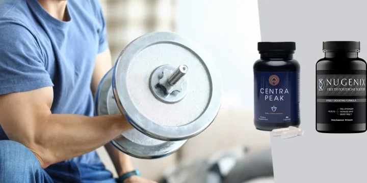 Lifting weights with Centrapeak and Nugenix product overlay