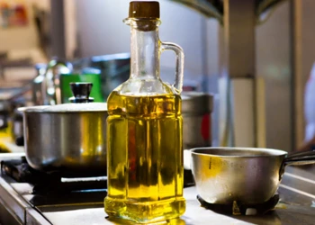 A cooking oil on a bottle