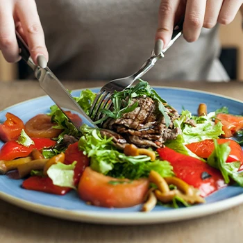 Close up image of eating healthy foods