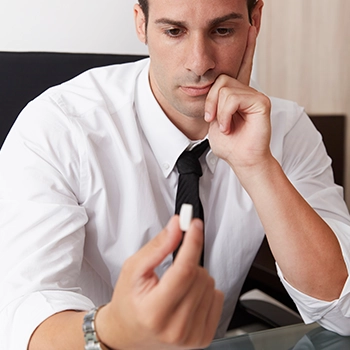 Man thinking twice about taking the pill