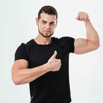 Man giving thumbs up after good result in physique