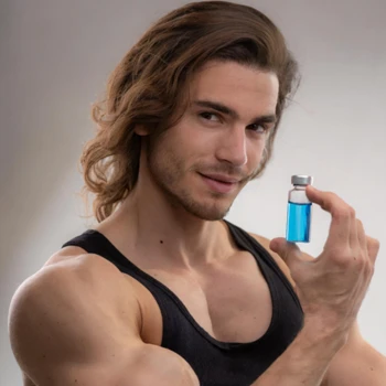 Man holding testosterone bottle