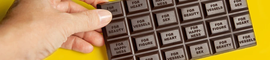 Positive properties written on chocolate