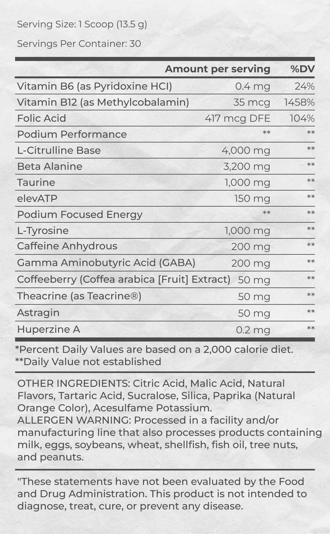 Supplement Facts of Podium Fuse Pre-Workout Supplement Facts