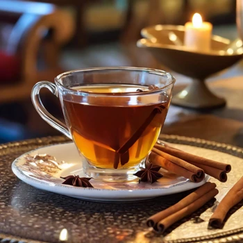 Cinnamon tea in a cup on a table