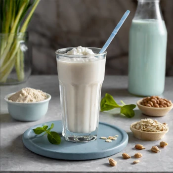 A greek yogurt protein shake in a glass
