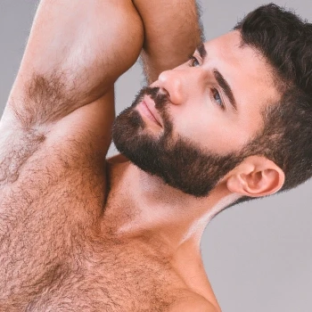 A man with high testosterone having lots of body hair