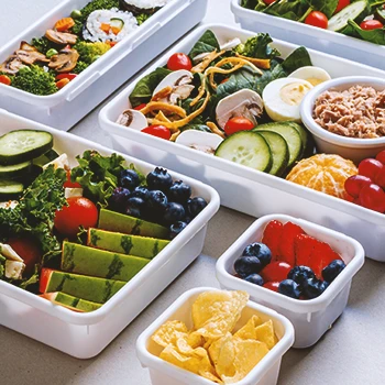 Close up shot of healthy food on bowls