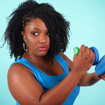 A woman working out while wearing sando