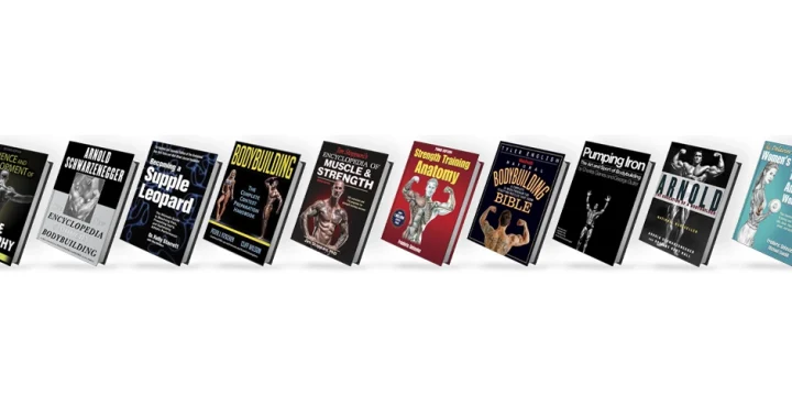 A line of different books for bodybuilding tips