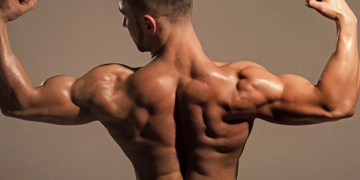 Flexing back muscles including trapezius muscles