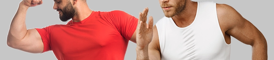 A guy flexing his muscles and a person doing starting pose for running