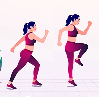 An illustration of a woman doing jumping lunges