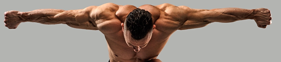 A bodybuilder posing to show his muscle groups