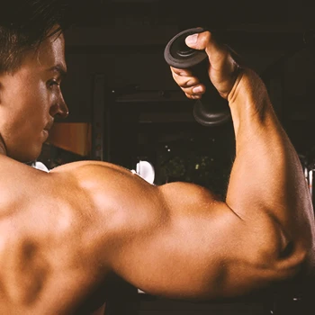 A buff male with large bicep volume flexing