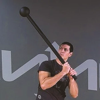 A person doing a 10 to 2 with a steel mace