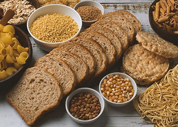 Close up shot of foods with carbohydrates