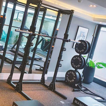 Gym equipment in a stylish home gym