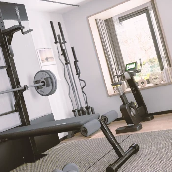 A very well decorated home gym